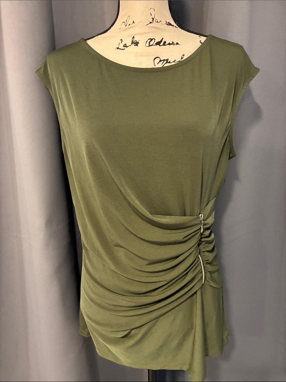 VENUS Olive Green Side Ruched Cap Sleeve Tank